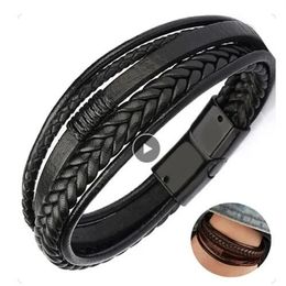 Delysia King Trendy Leather Braided Bracelet Alloy Magnetic Clasp Bracelets for Men