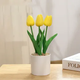 Decorative Flowers Artificial Tulip Flower Bonsai Ornaments Simulation Fake Potted Bouquet For Home Office Room Desk Decor