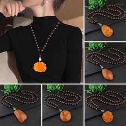 Chains Retro Sweater Chain Men Women Long Round Wood Collar Decoration Rose Flower Necklace Party