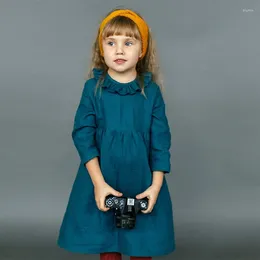 Girl Dresses Vintage Style Autumn Baby Girls Blue Green Flounce Collar Princess Patchwork Knee Length Kids Outwears