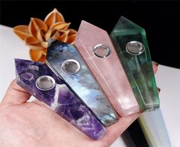 Whole 20 Color Natural Crystal Stone Smoking Pipe Quartz Jewelry Crystal Point Wand Gemstone Tobacco Pipes Healing Hand Pipes4834774