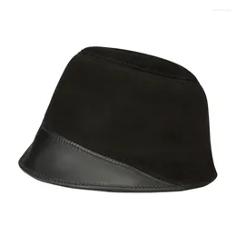 Berets Hwitex Minimalist Women Genuine Sheep Leather Luxury Fisherman Caps Female Sheepskin Bucket Hats HW6008