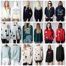 Women's Hoodies Sweatshirts Zadig Voltaire Women Designer Jacquard Cashmere Knit Hooded Sweater Knit Sweater Men Designer Hooded Sweater Jacquard Fabric