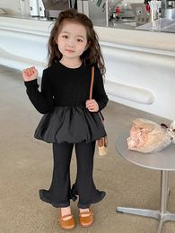 Flickor Autumn sätter kläder 2st Designade Fashion Kids Casual Costumes For 110ys Winter Toddler Boutique Outfits Black 240129