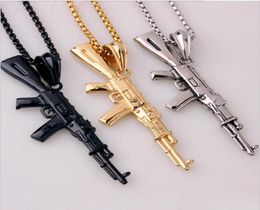 2018 new Fashion Cool AK47 Assault Rifle Pendant Necklace European Hip Hop Jewellery Stainless SteelGoldBlack Gun Plated Chain for1544518