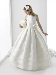 Girl Dresses Girls First Communion Dress For Church Ball Gown Short Sleeve With Belt 6-14 Years