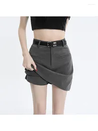 Skirts Women Grey Skirt Harajuku Korean Y2k Vintage 90s Fashion Elegant Uniform A-line Mini Emo 2000s Trashy Clothes 2024