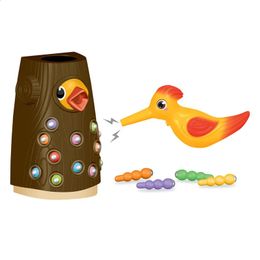 Child Woodpecker Fishing Magnetic Bird Catching Insect Worm Busyboard Game Interactive Knock Feeding Montessori Education Toys 240130