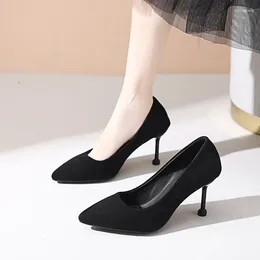 Dress Shoes Women Black Pointed Toe Suede Career Office Work Stiletto Sexy 2024 Casual Pumps Small Size Single 34 41