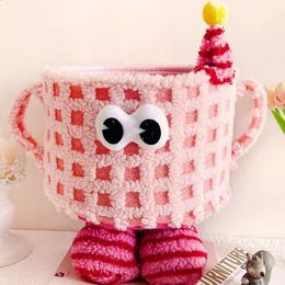 Kawaii Storage Baskets Cute Cup Shaped Organiser Box with Handle Funny Big Eyes Boxes Desktop Sundries Toys 240223