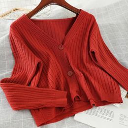 Women's Knits Women Cardigans Sweater V-neck Autumn Winter Knitted Cashmere Outwear Solid Single Breasted Womens Sweaters