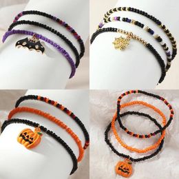 Charm Bracelets Unique Pumpkin Bat Pendant Tassels For Women Men Exquisite Colourful Beaded Bracelet Halloween Couple Jewellery