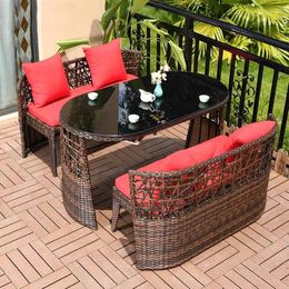 Camp Furniture Outdoor Leisure Tables And Chairs Patio Garden Rattan Woven Backrest Balcony Small Coffee Table Combin