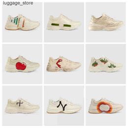 Luxury Rhyton Sneakers Designer Women Clunky Shoes Men Leather Lips Classic White Thick Bottom Sole Fashion Casual Shoes Top New