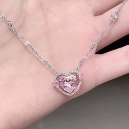 Charms Y2k Crystal Love Heart Pendant Necklace For Women Girls Pink Sweet Cool Zircon Clavicle Chain Fashion Jewelry