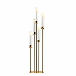 Arrival Gold Centrepiece 5 Head Candelabra Tall Candle Holder for Table Decoration Wedding Event Party Aisle Stage 240129