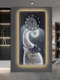 Wall Clocks Decorative Painting Clock Hanging Vertical Version Atmospheric Living Room Corridor Mural