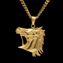 Mens Stainless Steel Horse Head Pendant Necklace High Quality Gold plated Hiphop Animal Zombie horse Charm Pendants Jewellery 5mm Cu1431499