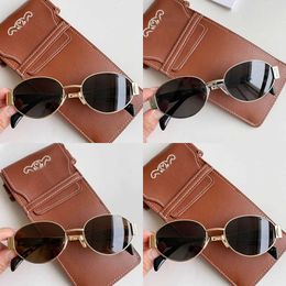 high-quality Sunglasses Oval Metal Sunglasses Fashion Retro Party Glasses Womens Designer Metal Thin Frame Hardware Mirror Legs