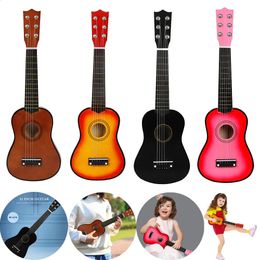 6 Strings Small Bass Acoustic Guitar Musical Instruments with Picks Basswood Ukulele for Children Kids Playing Learning Toy Gift 240131