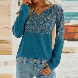 Women's Blouses Women Blouse Printed Ethnic Style Retro Printing Loose Fit Pullover T-shirt For Trendy V-neck Long Autumn