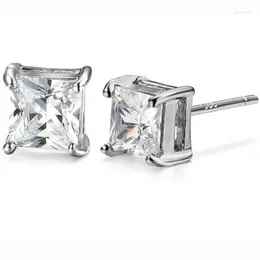 Stud Earrings Classic Four Claw Zircon Square