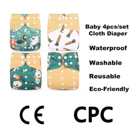 HappyFlute Washable Eco-Friendly Baby Cloth Diaper 4pcs/Set Ecological Justerable Reusable Diaper Fit 0-2 Years Baby 240130