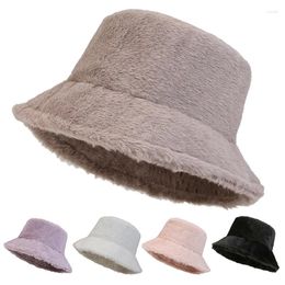 Berets 2024 Winter Bucket Hat Fashion Thick Warm Women Cap Solid Black Female Lady Fisherman Hats Outdoor Panama Caps