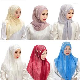 Ethnic Clothing Fashion Muslim Hijab Scarf For Women Islamic Party Headscarf With Beads Tassel Diamonds Shawls Malaysia Headwear Arab