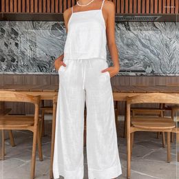 Work Dresses 2024 Strap Cotton Womens Tank Top Pants Set Fashion Backless Holiday Casual Two Piece Sets Outifits