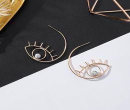 AOMU 2019 New Simple Exaggerate Cute Design Marble Eye Metal Eyelash Stud Earrings For Women Hollow Fashion Jewellery Brincos Gift7517630