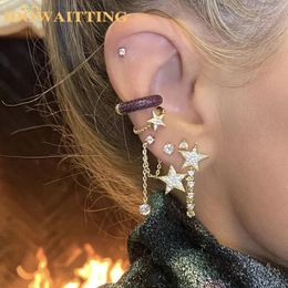 Arrive Bling CZ Paved With Tassel Chain Star Shaped Multi Piercing Double Sided Fashion Gold Plated Earring For Women 240122