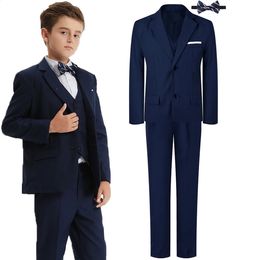 Suit for Kids Boys Wedding Formal Outfit Set Children Easter Gentleman Ring Bearer Clothing Perform Tuxedo Vest Pants Blazer 240122