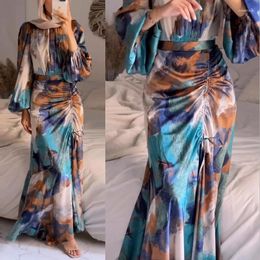 Ethnic Clothing 2024 Spring Women Fashion Party Bodycon Slim Long Dress Muslim Drawstring Abaya Kaftan Dubai Gown Islamic Turkey