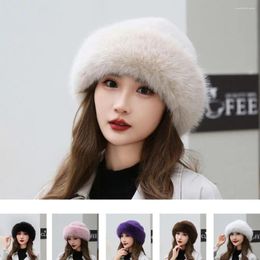 Berets Imitation Fur Plush Beret Hat Simple Harajuku Fluffy Wool Painter Artist Solid Colour Ear Protection Girl