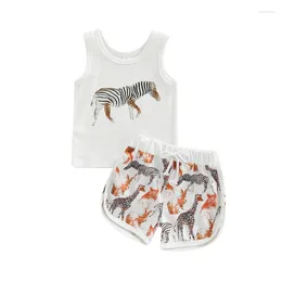 Clothing Sets 2 Pieces Kids Suit Set Summer Animal Print Round Neck Sleeveless Tops Short Pants For Boys 6 Months-4 Years