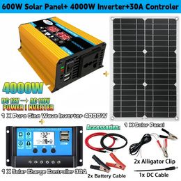 12V to 110V/220V Solar Panel System 12V Solar Panel Battery Charge Controller 4000W Solar Inverter Kit Complete Power Generation 240124