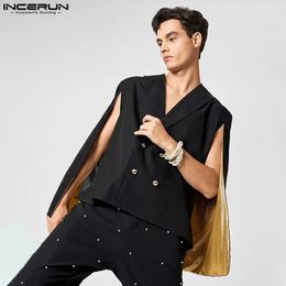 INCERUN Fashion Men Blazer Patchwork Lapel Streetwear Shiny Elegant Cloak Double Breasted Casual Ponchos Suits S5XL 240124