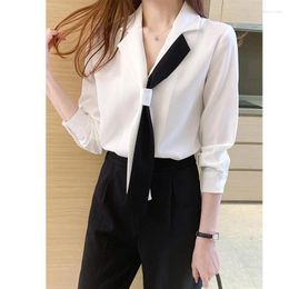 Women's Blouses 2024 Fashion Temperament Blouse Long Sleeve Design Streamer Tops Office Ladies Elegant Casual V-neck Shirt Z263