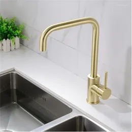 Kitchen Faucets Brushed Gold Sink Yellow Rotating 304 Stainless Steel And Cold Water Faucet Basin Household
