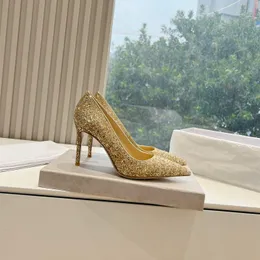 Casual Designer Gold Glitter Strass Genuine Leather Crystal Stiletto Heels Pointy Toe Women's Fashion High Heels Bride Shoes Wedding Pumps 10cm