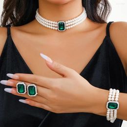 Necklace Earrings Set DIEZI Punk Multi Layer Round Imitation Pearl Beads Bracelet Vintage Party Gift 2024 Jewellery