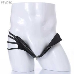 Briefs Panties CLEVER-MENMODE Faux Leather Underwear Men Sexy Thong Bikini G String Jockstrap Underpants T-back Zipper Pouch YQ240215