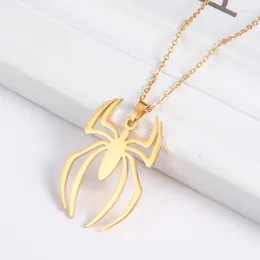 Pendant Necklaces Stainless Steel Spider Necklace Punk Gothic Animal Gold Color Laser Hollow Araneid Statement Woman Witchcraft Halloween