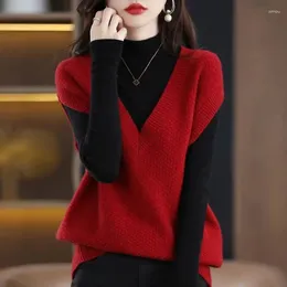 Women's Vests 2024 Knitted Jacket Sweater Vest Sleeveless Coat Wool Blended V-Neck Pullover Spring Autumn Fashion Top N07