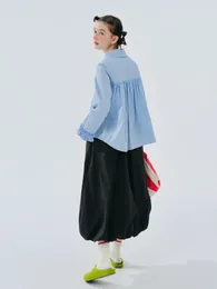 Skirts IMAKOKONI Original Design Elastic Waist Black Loose Wide Leg Solid Color Skirt 244463