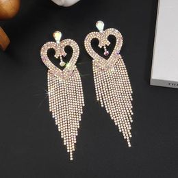 Dangle Earrings 2024 Fashion Metal Rhinestone Heart Tassel For Bridal Wedding Luxury Jewellery Women's Exaggerated Trend Accessories