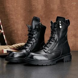 Boots Luxury Design Men Motorcycle Genuine Leather Lace-Up Outdoor Combat Ankle Work Shoes Military Botas 2A