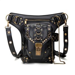 Steampunk Waist Leg Bags Female Chain Retro Biker Small Package Ladies Shoulder PU Leather Crossbody Rock Style Motorcycle Belt 240130