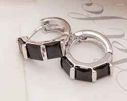 Stud Earrings Silver Colour Black Geometric CZ Stone Rhinestone Pierced For Female